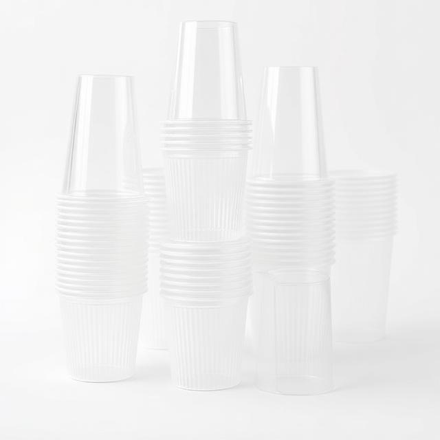 Pilhas de copos descartáveis transparentes